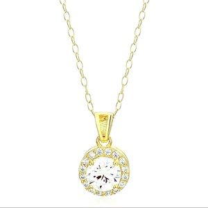 Silver Cubic Zirconia Halo Pendant Necklace